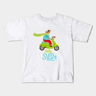 Funny bear on a moped Kids T-Shirt
